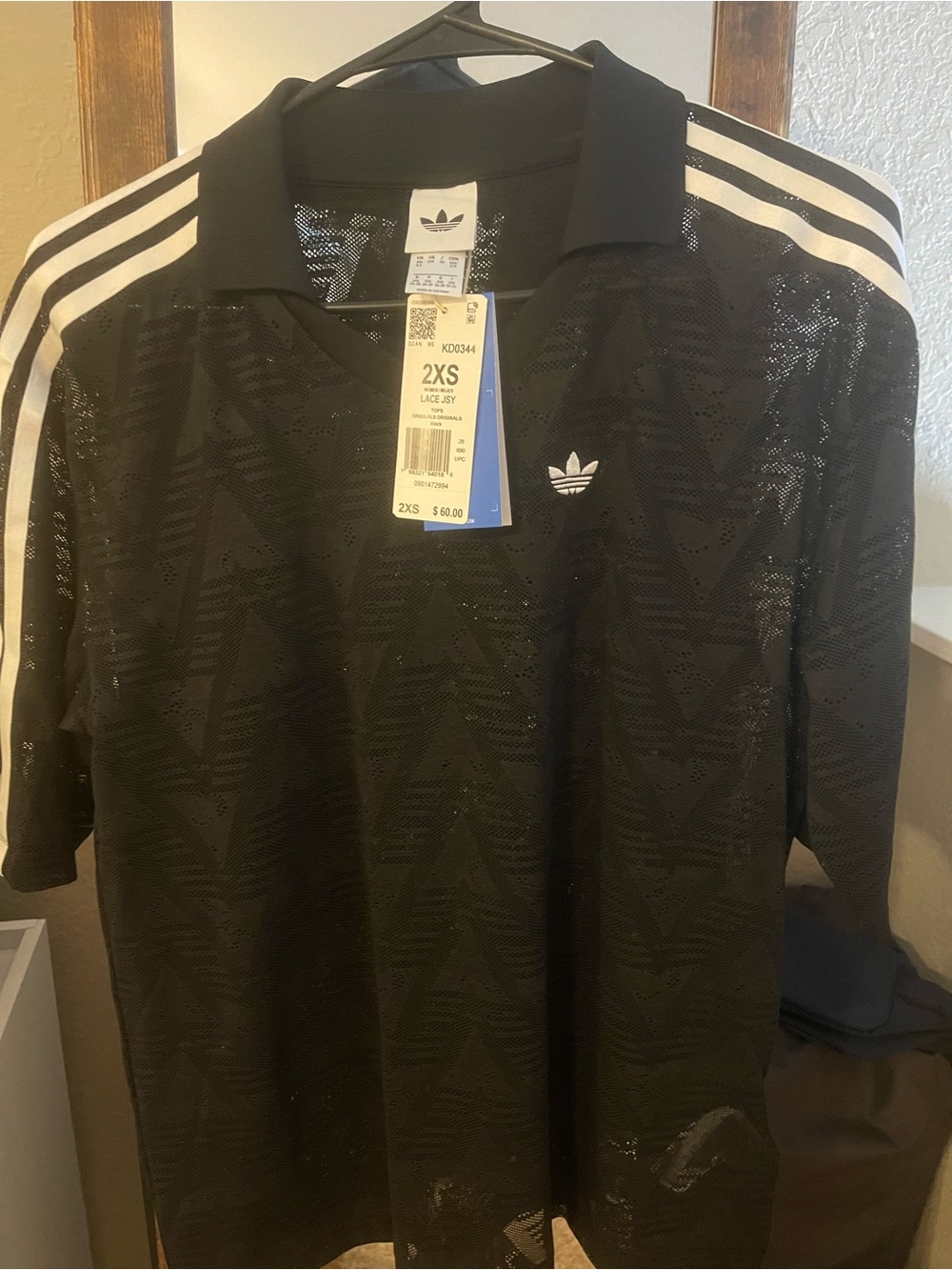 adidas Black Polo with White Shoulder Stripes and Trefoil